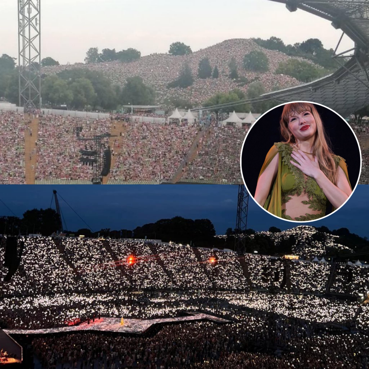 Close-up Taylor Swift is amazed by the massive crowd of 110,000 people, breaking the record for the highest audience, surrounding her Munich Eras Tour concert: ‘I feel so incredibly welcomed’